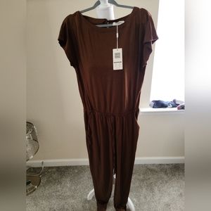 NWT Womens Medium Angashion Brown Short Sleeve Jumpsuit